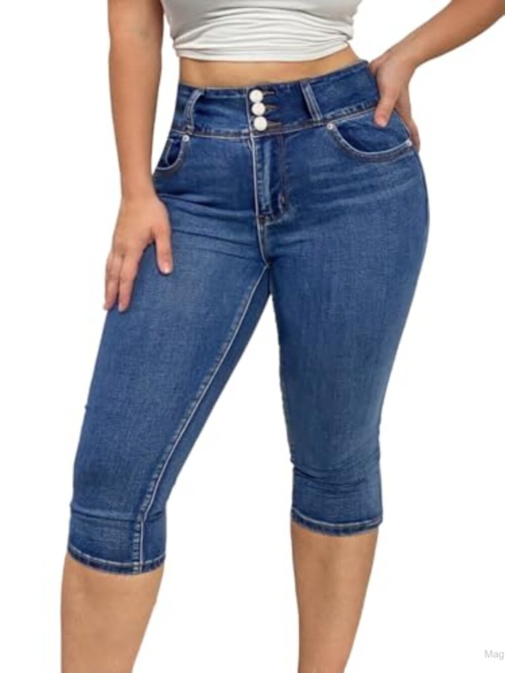 Women's Mid Rise Skinny Capri Jeans Stretchy Denim Cropped